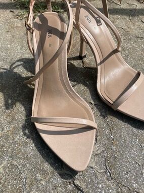 Zara Blush Nude Strappy Stiletto Sandals